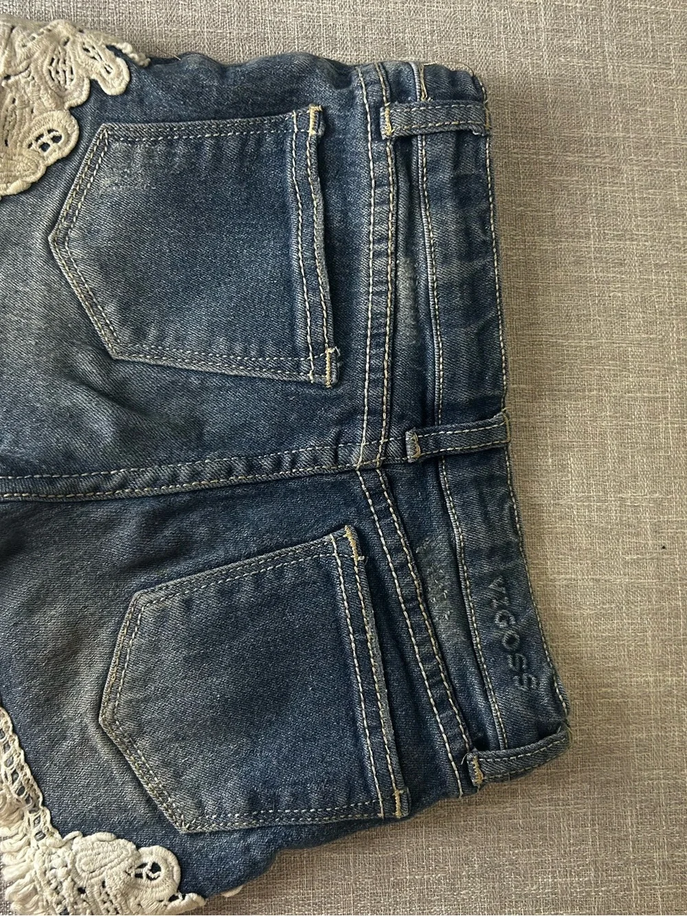 Vigoss Blue Denim Shorts with White Crochet Hem